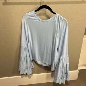 Women’s blue boho ruffle long bell sleeve top